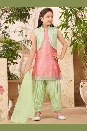 Sangria Girls Sequin Embroidered Kurti Patiala & Dupatta With Jacket
