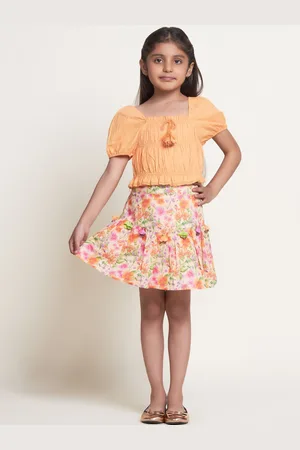 BAESD Girls Printed Pure Cotton Flared Above Knee Skirt