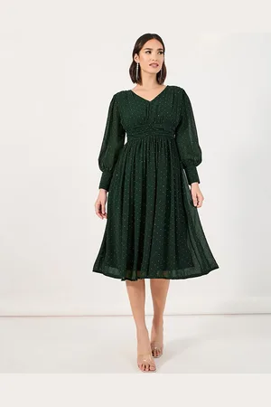 Styli Polka Dot Embellished Fit & Flare Midi Dress