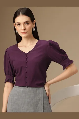 Chemistry Puff Sleeves Crepe Shirt Style Top