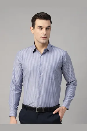 English Navy Men Slim Fit Opaque Striped Wrinkle Ressistant Formal Shirt