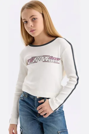 DeFacto Girls Typography Drop-Shoulder Sleeves Applique T-shirt