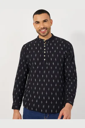 Styli Relaxed Fit Abstract Printed Mandarin Collar Pure Cotton Casual Shirt