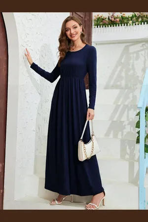 JC Mode Women Round Neck Long Sleeves Gown Dress