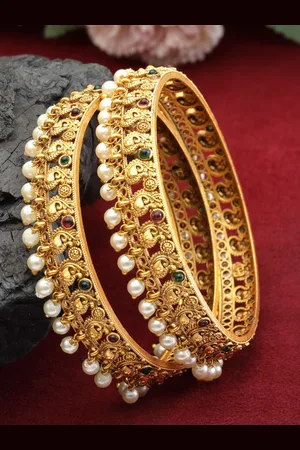PANASH Set Of 2 24 CT Gold-Plated Antique Bangles