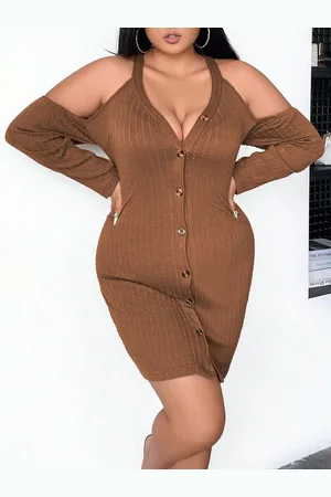 JC Mode Women V-Neck Long Sleeves Bodycon Plus Size Mini Dress