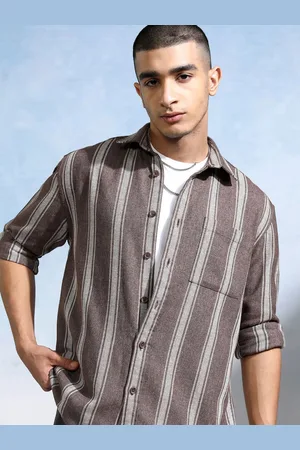 Highlander Men Herringbone Melange Textured Striped Relaxed Overshirt