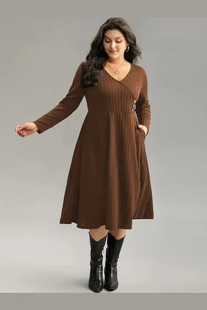 JC Mode Women Plus Size Self Design Fit & Flare Midi Dress