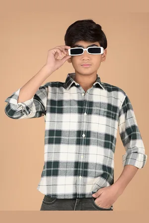 Crimsoune Club Boys Premium Slim Fit Tartan Checks Opaque Checked Casual Shirt