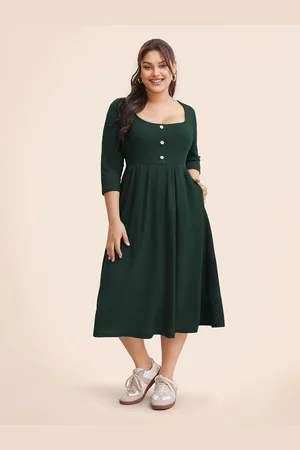 JC Mode Women Round Neck Three-Quarter Sleeves Fit & Flare Midi Dress