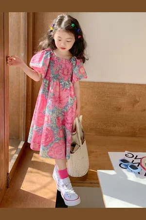 LULU & SKY Girls Floral Print A-Line Midi Dress