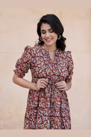 Kalini Print Puff Sleeve Fit & Flare Maxi Dress