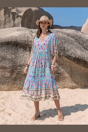 JC Mode Women Floral Printed Puff Sleeve A-Line Dress