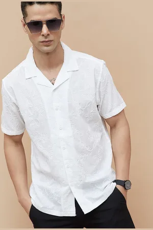 Lifestyle Men Cuban Collar Floral Solid Cotton Casual Shirt