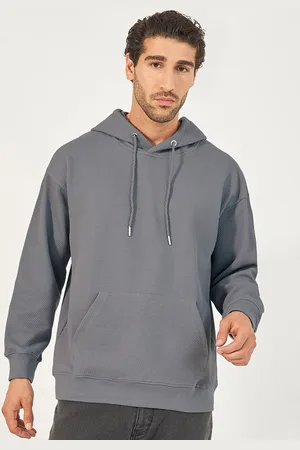 Styli Men Waffle Textured Boxy Fit Hoodie with Kangaroo Pocket