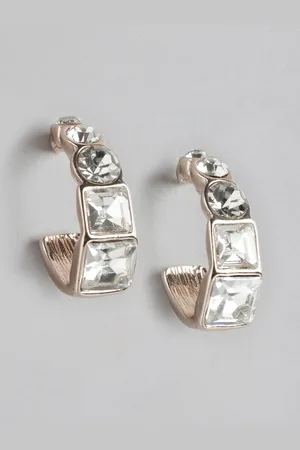 Forever New Rose Gold Plated Crystal Studded Contemporary Half Hoop Earrings