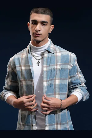 Highlander Men Herringbone Melange Textured Checked Relaxed Overshirt