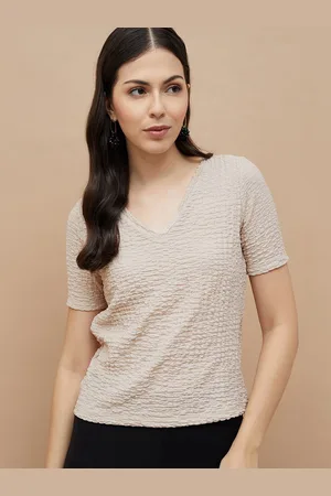 Lifestyle Women Self Design V-Neck T-shirt