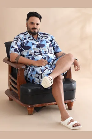 Bushirt Plus Size Abstract Printed Cuban Collar Short Sleeves Shirt With Shorts