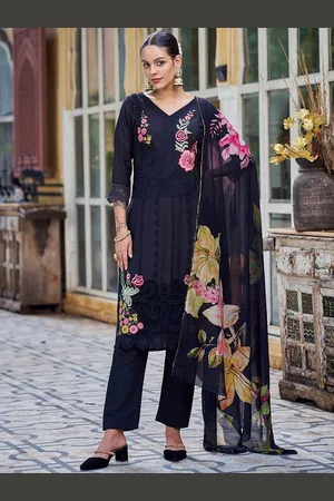 Stylee Lifestyle Floral Embroidered Pure Silk Unstitched Dress Material