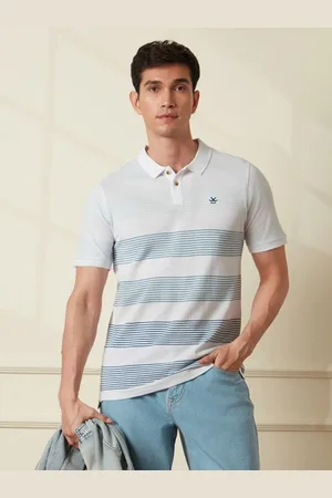 WROGN Men Striped Polo Collar Pure Cotton Slim Fit T-shirt