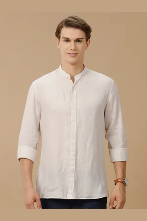 Linen Club Men Contemporary Slim Fit Mandarin Collar Pure Linen Shirt