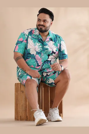 Bushirt Plus Size Floral Printed Cuban Collar Short Sleeves Shirt With Shorts