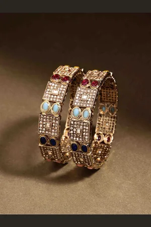 PANASH Set Of 2 Gold-Plated American Diamond Stone Studded Bangles