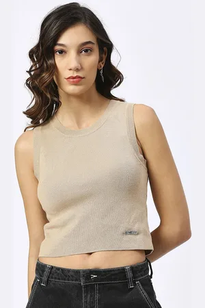 LOVEGEN Women Round Neck Fitted Crop Top