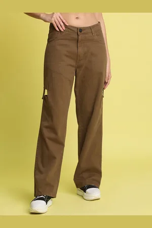 Bene Kleed Women Straight Fit Mid-Rise Pleated Chinos Trousers With Cutout Detailing