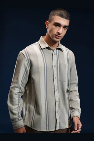 Highlander Men Herringbone Melange Textured Striped Relaxed Overshirt