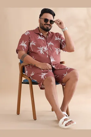 Bushirt Plus Size Tropical Printed Cuban Collar Short Sleeves Shirt With Shorts