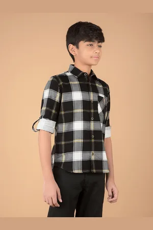 Crimsoune Club Boys Premium Slim Fit Tartan Checks Opaque Checked Casual Shirt