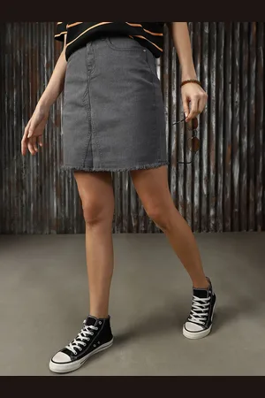 High Star Women Solid Pure Cotton Straight Above knee Skirts