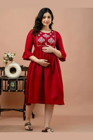 Celebravo Women Floral Embroidered Maternity Fit & Flare Midi Dress