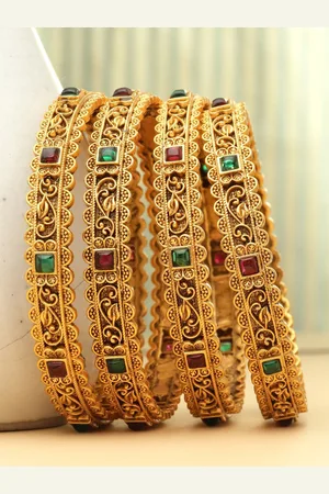 PANASH Set Of 4 24 CT Gold-Plated Antique Bangles