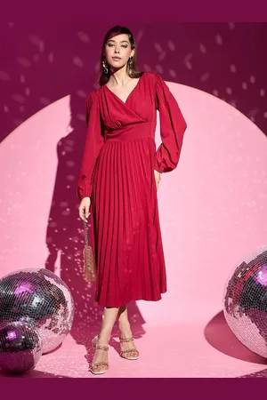 Berrylush Women Puff Sleeve A-Line Midi Dress