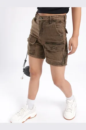 DressBerry Women Edgy Cool High-Rise Washed Denim Cargo Shorts