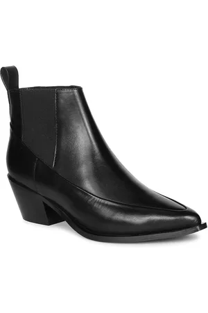 SAINT G. Women Casual Block-Heeled Leather Ankle Boots