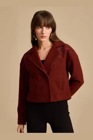 Kazo Women Lapel Collar Floral Embroidered Casual Tailored Jacket