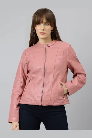 Latin Quarters Women Mandarin Collar Solid Casual Biker Jacket