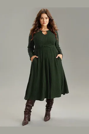 JC Mode Women Striped Keyhole Neck Empire Midi Dress