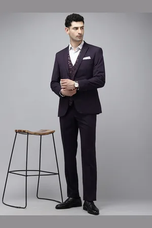 Park Avenue Super Slim Fit Self Design Notched Lapel Single-Breasted 3 Piece Suits