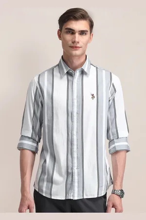 U.S. Polo Assn. Men Classic Spread Collar Striped Cotton Formal Shirt