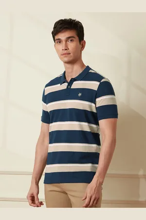 WROGN Men Striped Polo Collar Pure Cotton Slim Fit T-shirt