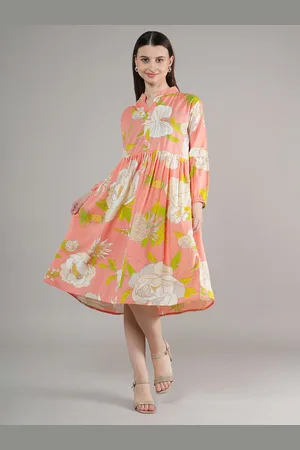 BAESD Women Floral Printed Cotton A-Line Knee Length Dress
