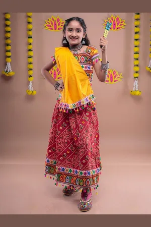 Banjara Girls Embroidered Ready to Wear Cotton Lehenga With Blouse & Dupatta