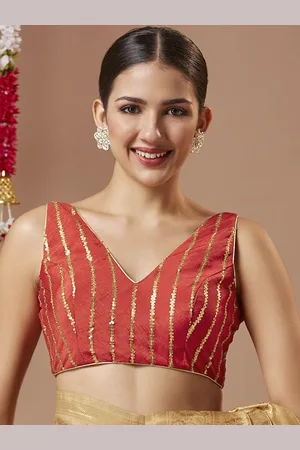 SALWAR STUDIO Georgette Padded V-Neck Sleeveless Readymade Blouse