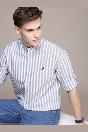 Nautica Men Premium Slim Fit Striped Pure Cotton Casual Shirt