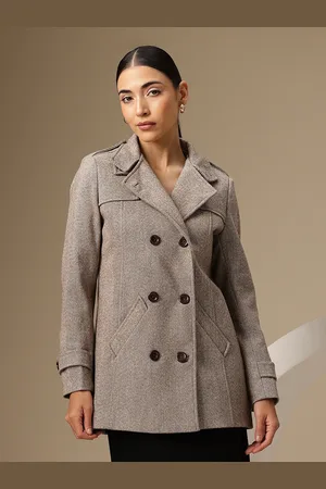 Chemistry Woven-Design Double-Breasted Pea Coat